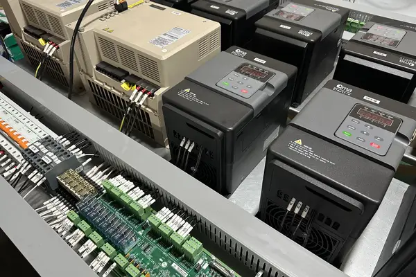 Electrical cabinet interior with drives and inverters on an MNT machine