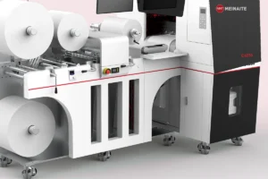MNT C4235 digital label printing and finishing system showing printing, laminating, slitting and rewinding modules