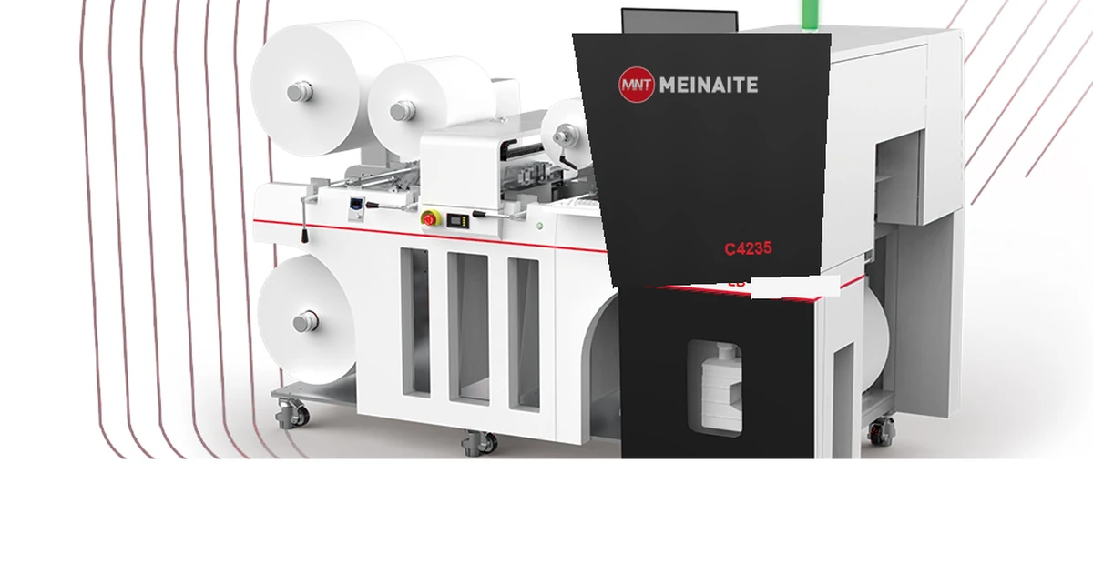 Angled view of the MNT C4235 integrated roll-to-roll label production system