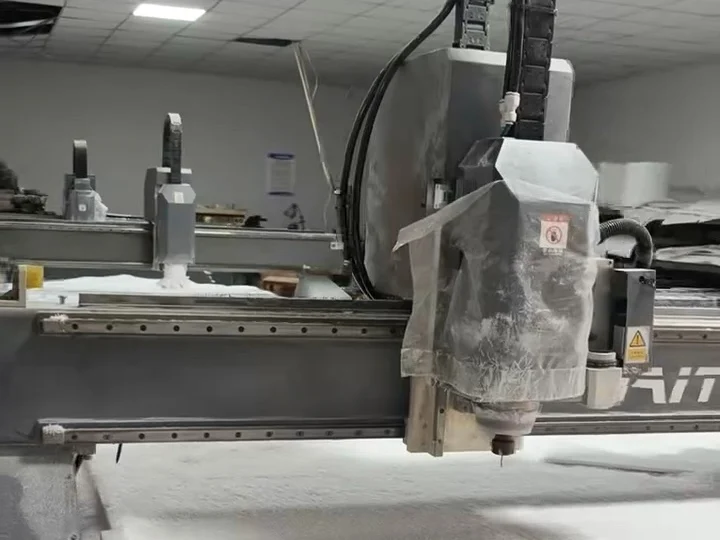 MNT T5 precision CNC router machining a solid PTFE block on a customer shop floor