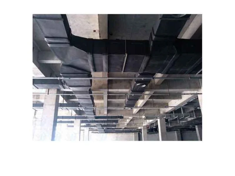 Nested HVAC duct-liner parts labelled in install order on the MNT cutting table