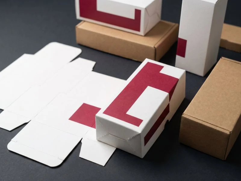 Nesting software screenshot showing box blanks optimally arranged on cardboard sheet to minimize waste