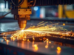 Close‑up of laser cutting head for sheet metal processing