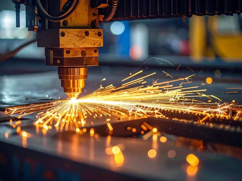Close‑up of laser cutting head for sheet metal processing