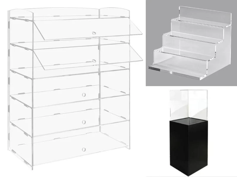 Acrylic retail display fixtures routed to shape
