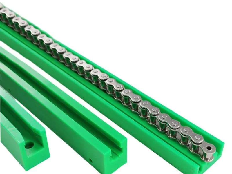 Food-grade UHMW guide rails and scraper blades deburred for washdown