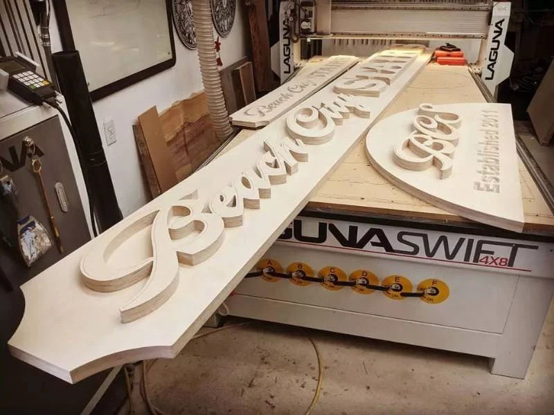 3D carved HDU sign blank on a CNC router